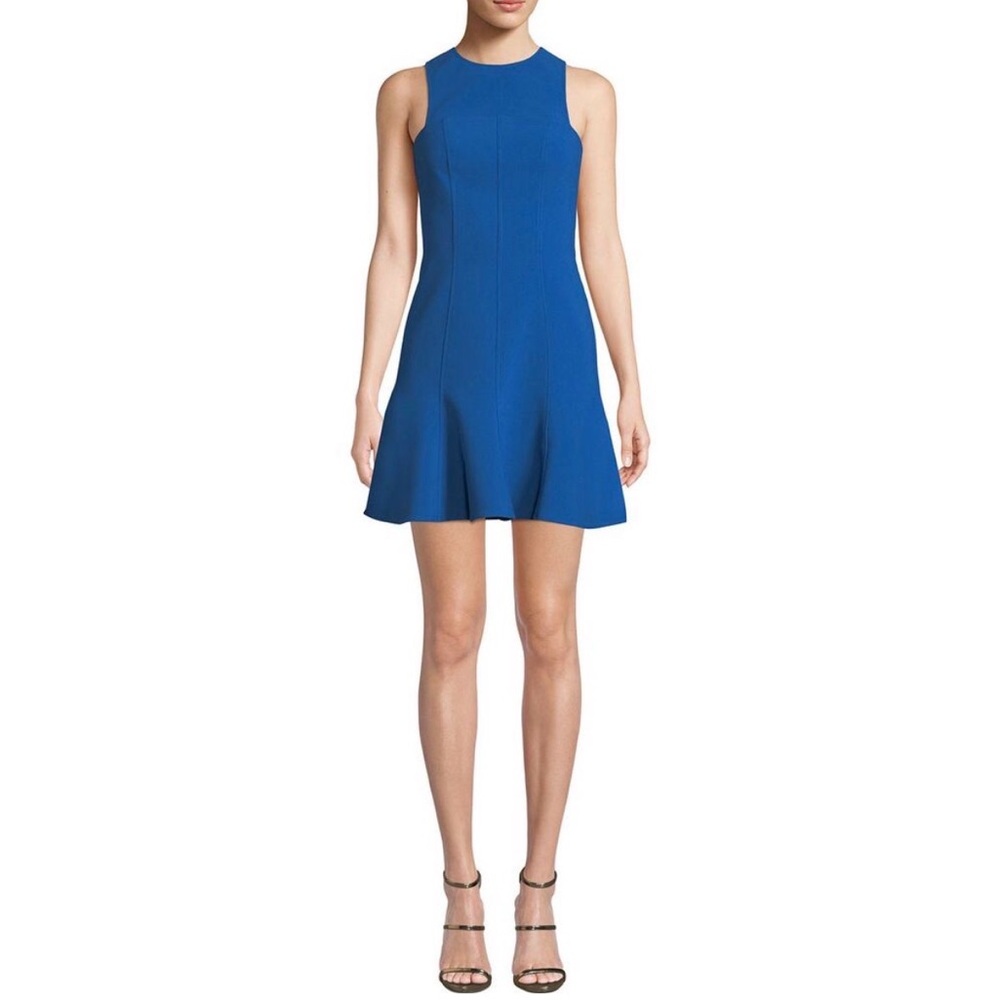Likely Cordelia Sapphire Blue Crepe Flounce Hem Cocktail Dress